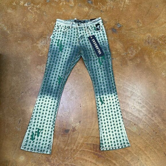Valabasas Asterisk Blue/Green Stacked Flare Jean nwt - Picture 1 of 9